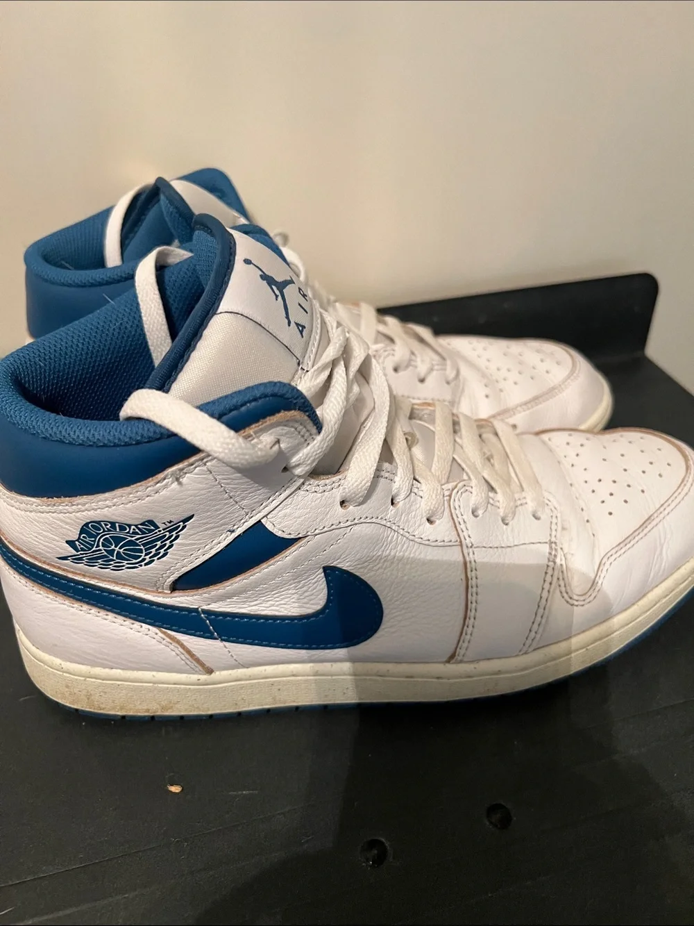 Jordan White and Blue Retro High-Top Sneakers
